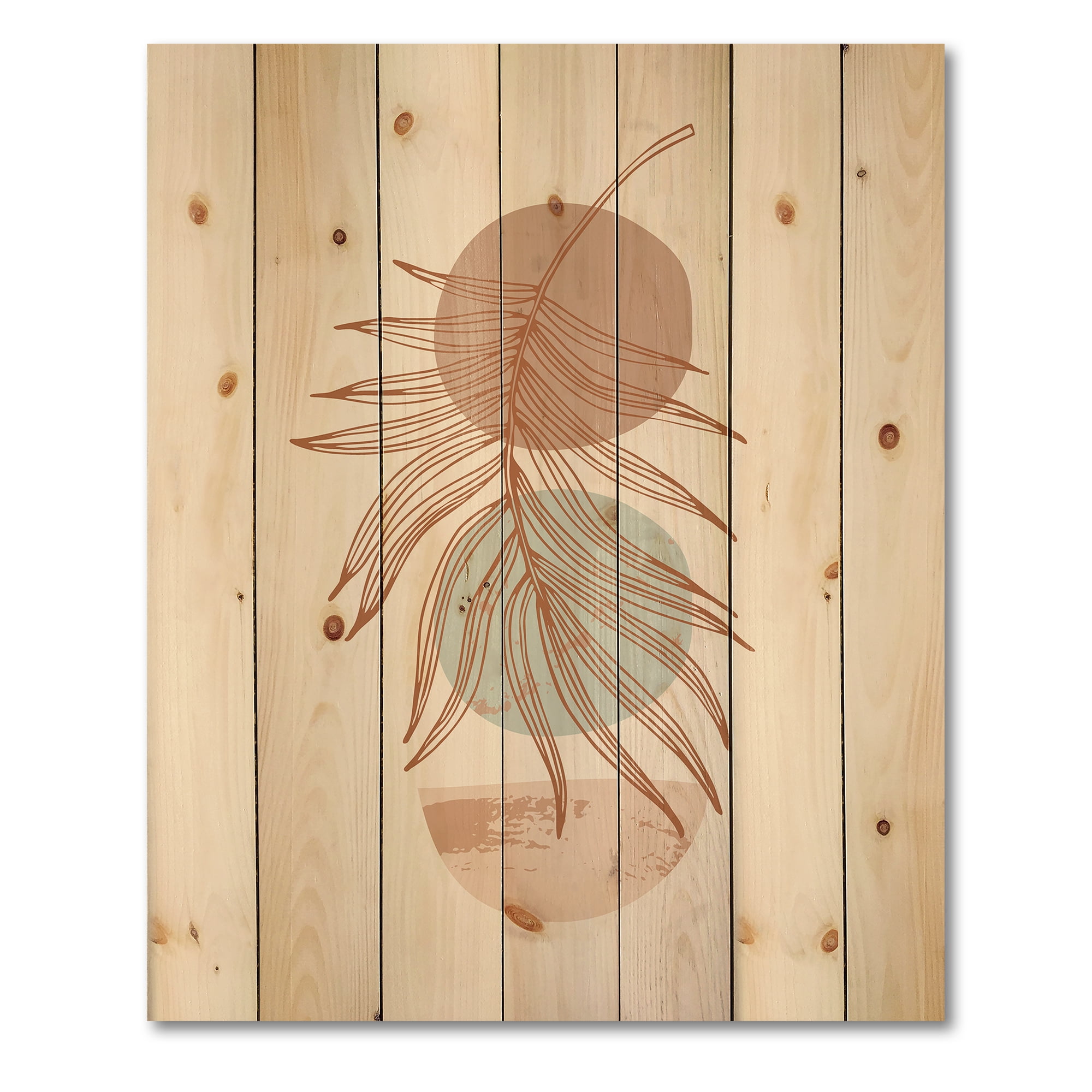 Designart 'Sun and Moon Shapes In Retro Terracotta Tones II' Modern Print on Natural Pine Wood