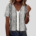 thumbnail image 2 of Staron Women's Printed Short Sleeve V Neck Blouse Casual Loose Tunic Top Spring Summer Fashion Shirt, White S, 2 of 7