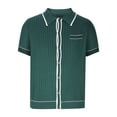 thumbnail image 4 of Mens Polo Sweater with Short Sleeve Shirts Vintage Textured Striped Button Down Knitted Golf Shirts with Pocket Size 3XL Green, 4 of 6