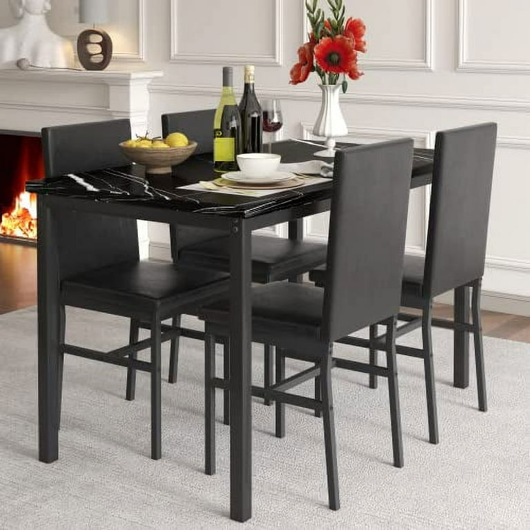 Black dining table online with upholstered chairs