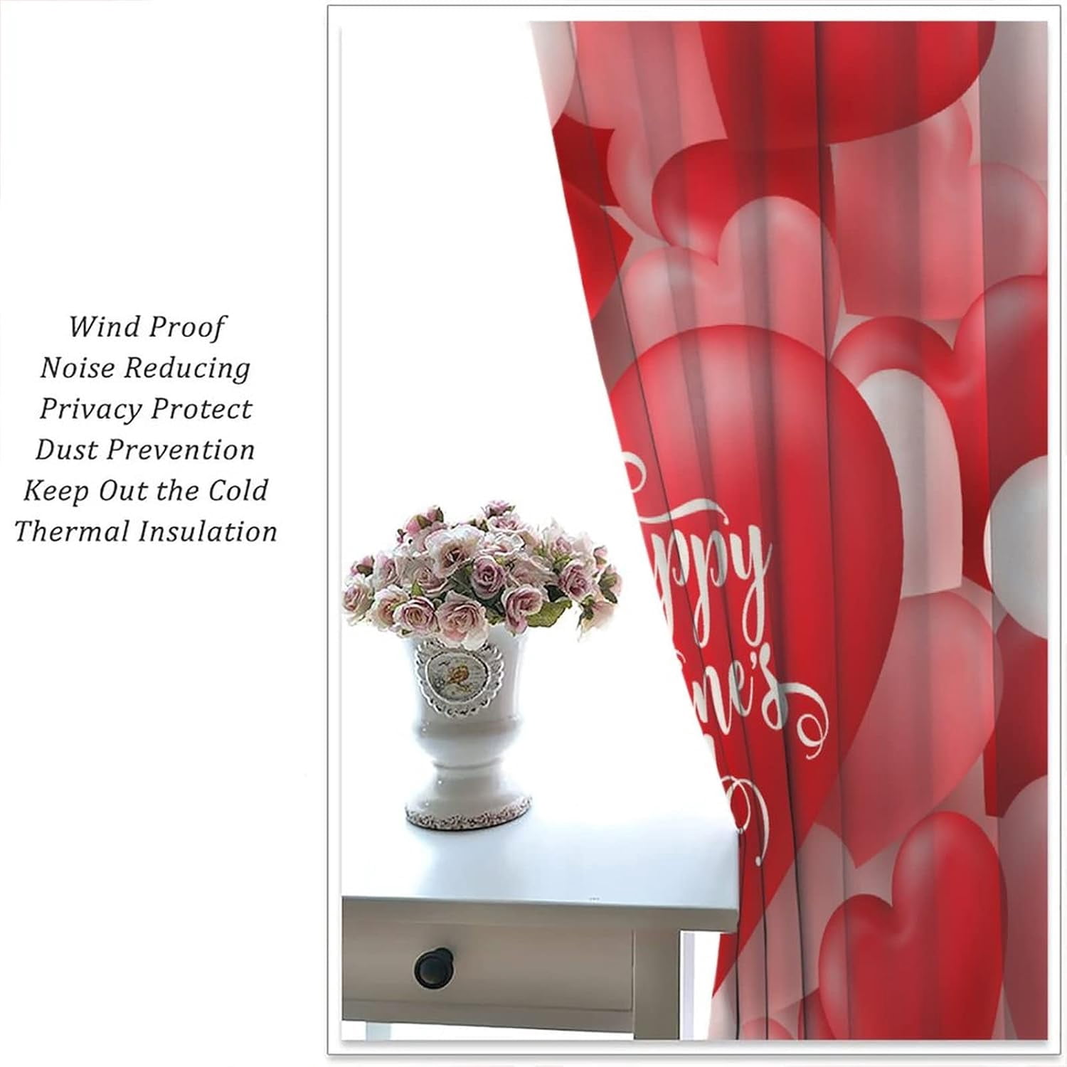 Valentines Day Blackout Window Curtains, Romantic Red and White Heart Shaped Balloons Blackout Windows Door Curtain for Bedroom Living Room Home Decor 84x84in