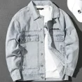 thumbnail image 4 of Chaqueta vaquera para hombre, azul, otoño, bolsillo, con bordado, abrigos vaqueros para hombre, botón, entrega rápida, nuevo en el diseñador, Corea, vaquera, desgastada, Y2k, 4 of 5