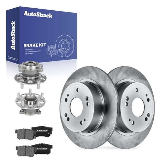 AutoShack Rear Solid Brake Rotors   Ceramic Pads   Hub Bearing Assembly 8-PC Brake Kit Replacement for 2005-2007 Honda Accord 11.1" (282 mm)