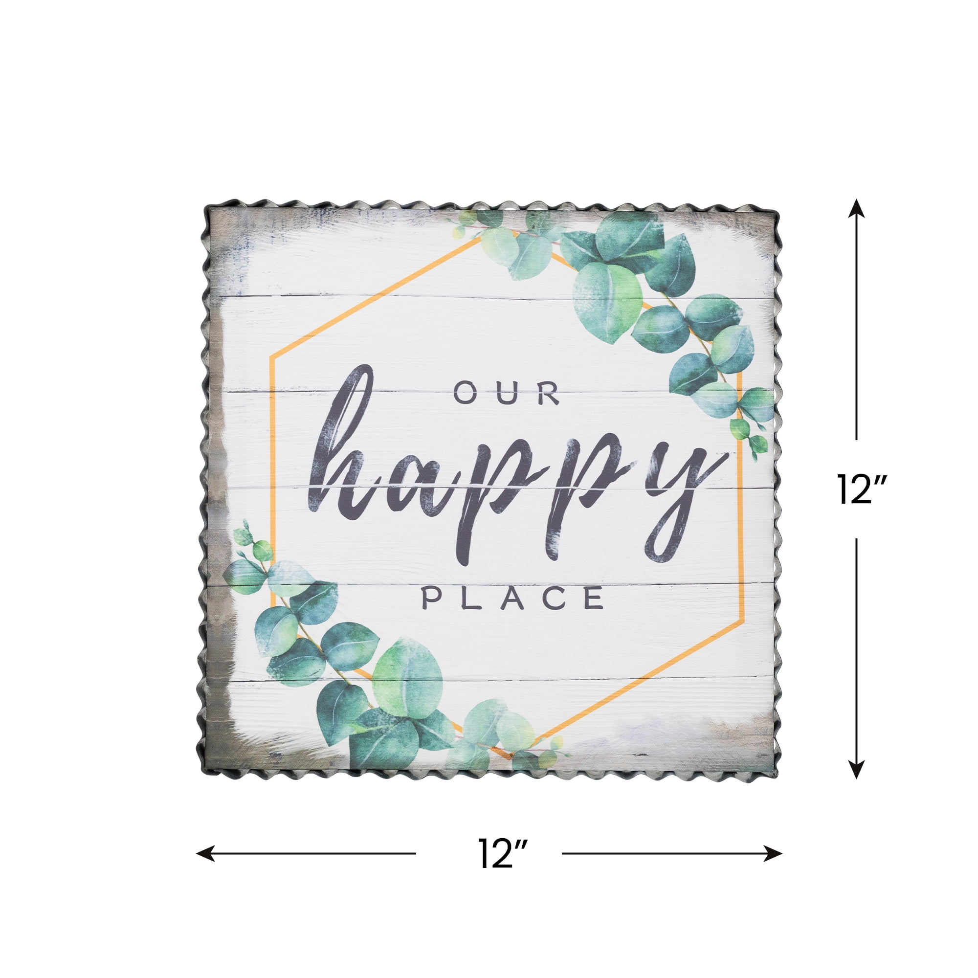 Northlight Our Happy Place Metal Framed Canvas Wall Sign - 12" x 12" - White and Green