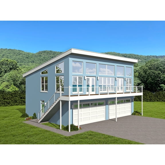 763-58: Modern Contemporary 2 Bed, 3 Bath Luxury Home Plan, 1402 Sq Ft: Full Blueprints with License to Build by Home Plan Marketplace - Lesuto