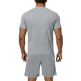 thumbnail image 4 of mihongmao Summer Two Piece Sets for Men Casual Outfits Men's Solid Color Pocket Full Open Short Sleeve Round Neck T-Shirt with Elastic Waist Shorts Sets Gray M, 4 of 7