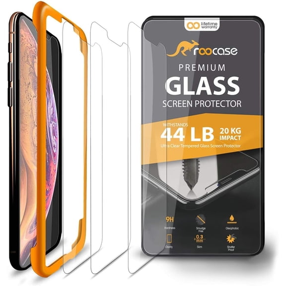 ROOCASE 3-Pack Screen Protector for iPhone 11 Pro Max / iPhone XS Max, Reinforced Tempered Glass Screen Protector for iPhone 11 Pro Max / iPhone XS Max [Case Friendly]