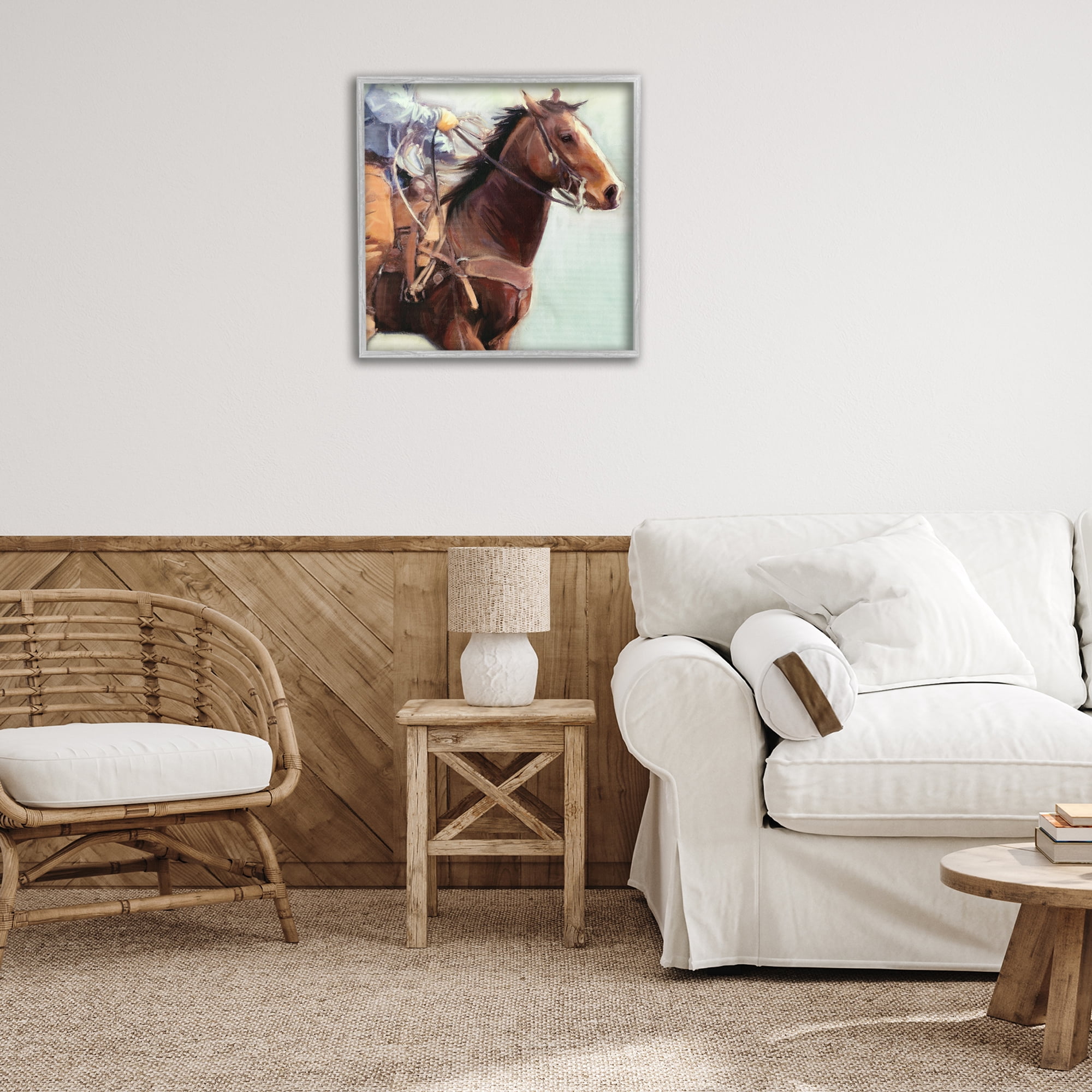 Stupell Industries Galloping Western Cowboy Animals & Insects Painting Gray Framed Art Print Wall Art, 24 x 24