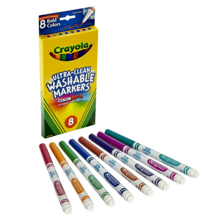 Crayola Washable Marker Set, 8-Colors, Fine, Bold