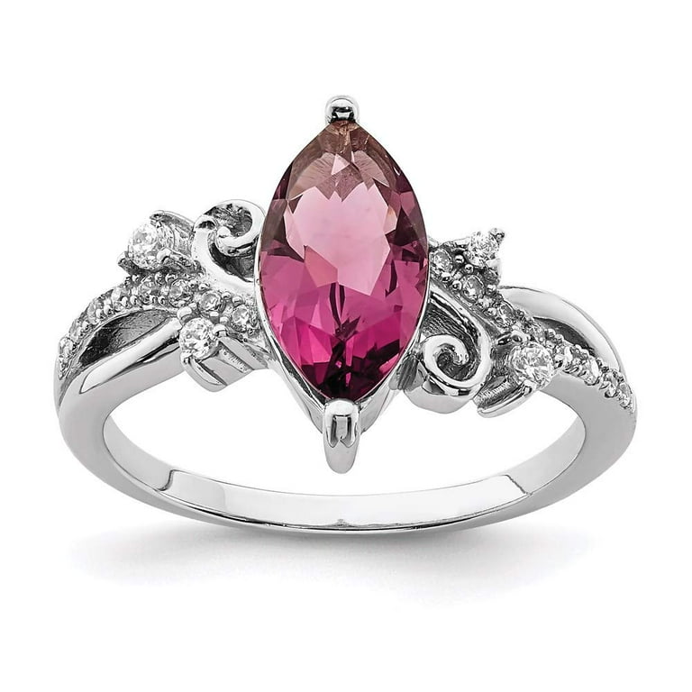 Sterling Silver Purple Glass Marquise Stone And CZ Ring Sterling Silver Purple Glass Marquise Stone And CZ Ring