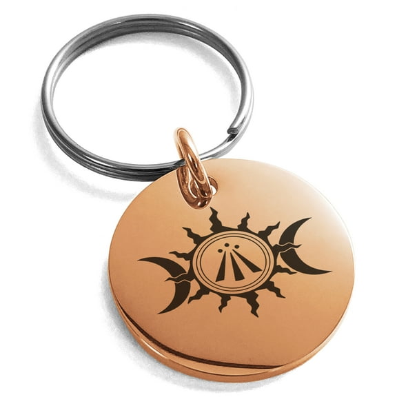 Stainless Steel Celtic Awen Arwen Sun & Moon Engraved Small Medallion Circle Charm Keychain Keyring
