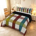 thumbnail image 2 of Manfei Modern Plaid Full Size Comforter Sets,Contemporary Checkered Bedding Comforter Set,Beige Red Blue,Black Reversible,3 Pieces,1 Comforter and 2 Pillowcases,3 Pieces,1 Comforter and 2 Pillowcases, 2 of 7