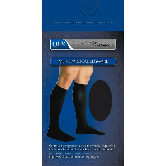 QCS Men's Firm Compression Medical Legwear Socks, Large, Black