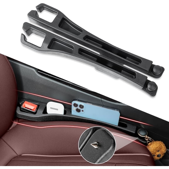 2PCS Car Seat Gap Filler Organizer 4In1 Between Seat & Console Inserts Gap Stopper Plug with Fill,Hook Function & Concealed Small Hammer,Upgraded Universal No Drop Seat Guard for Cars (Brown),Storage