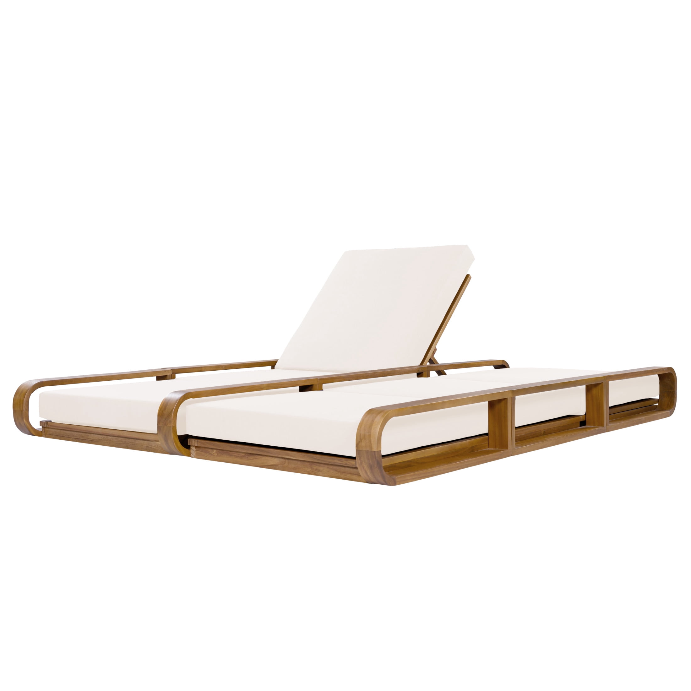 Christopher Knight Home 79" Outdoor Double Chaise Lounge Set with 3-Fold Cream Cushions, Teak