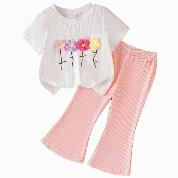 Kogui Girls' Clothing Sets Toddler Baby Girl Clothes Infant Outfits Set 2 Pieces Short Sleeved Tops Pants 2T 3T (White,2-3 Years)