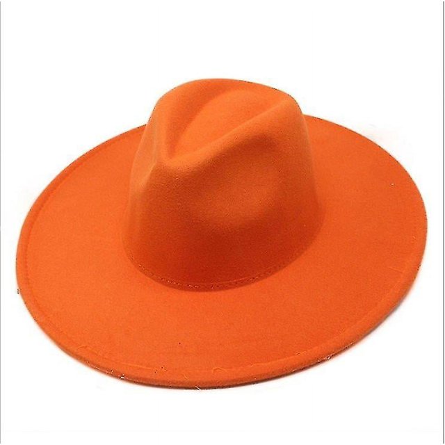 Sombrero Fedora de ala ancha clásico de invierno cálido de color amarillo anaranjado, sombreros de lana blancos y negros, sombrero de invierno triturable para hombres y mujeres