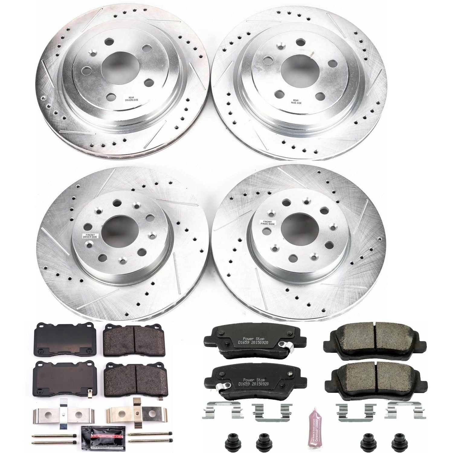PowerStop Front and Rear Z23 Evolution Sport Carbon-Fiber Ceramic Brake Pad and Drilled & Slotted Rotor Kit Fits: CADILLAC Select Models K7000