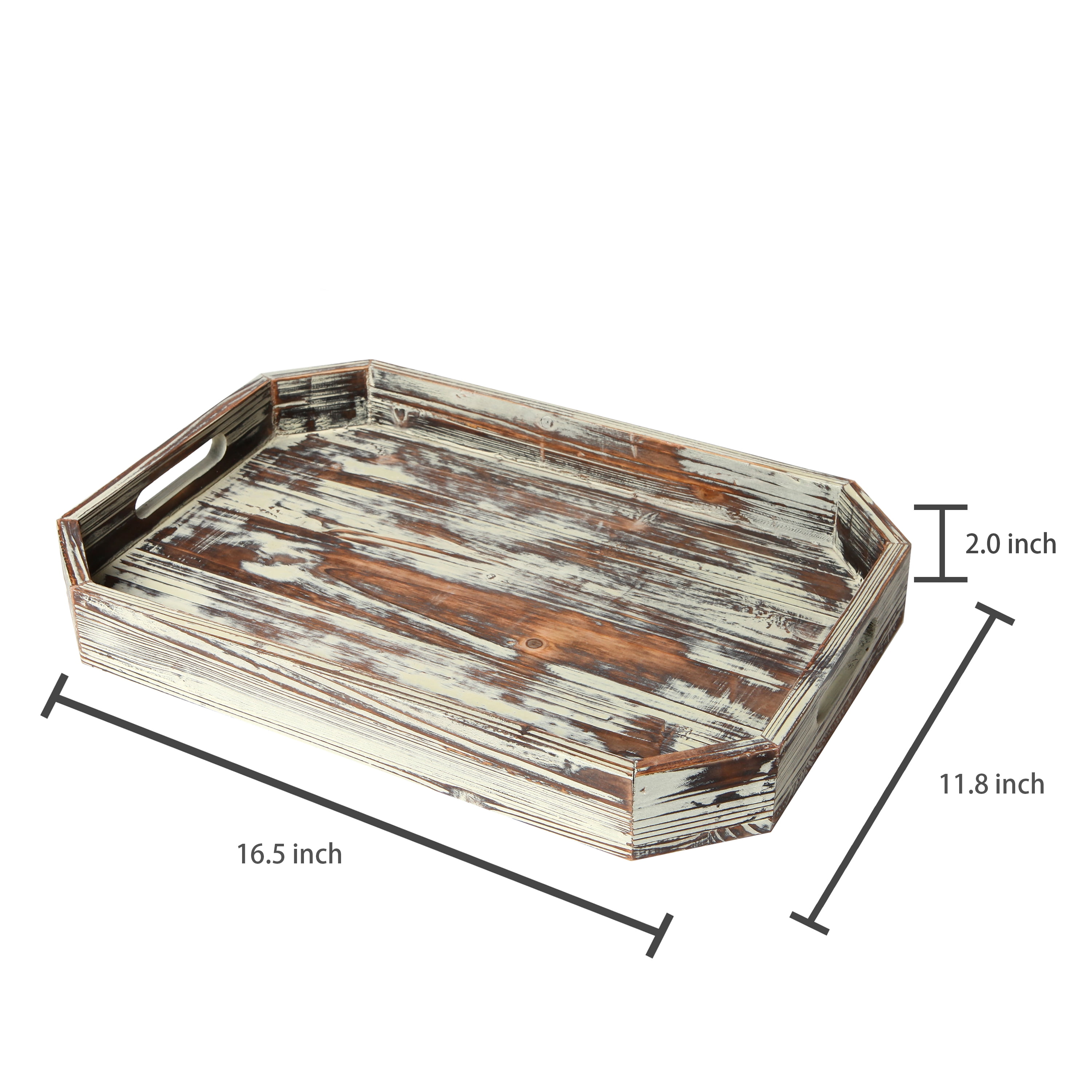 MyGift Rustic Grey Wood Serving Tray with Handles