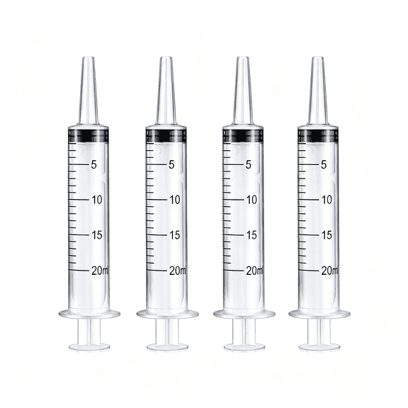 XIRQI 20Ml Plastic Syringe without Needle for Liquid - Measuring Syringes with Caps ,Separate Sterile Packaging ,Pet Medicine Small Syringe for Cats and Dog - 20 Ml 4Pack