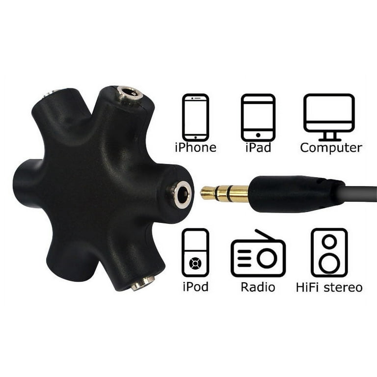 3.5mm Headphone Jack Splitter 3.5 Audio 5 Way 6 Port Female Connector Adapter Audio Earbuds Earphones Plug with 3.5mm St