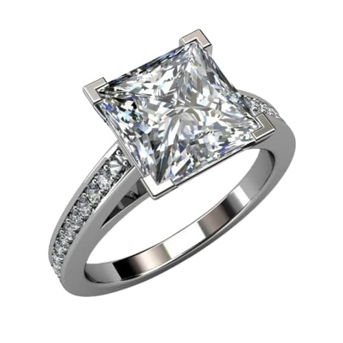 HeartsAndYou 3ct Princess Cut Moissanite Solitaire Accent Engagement Ring for Women 18k White Gold over Silver