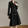 thumbnail image 3 of Women's Waisted Temperament Double Breasted Suit Dress Long Sleeve Lapel Pockets Dresses With Belt, 3 of 6