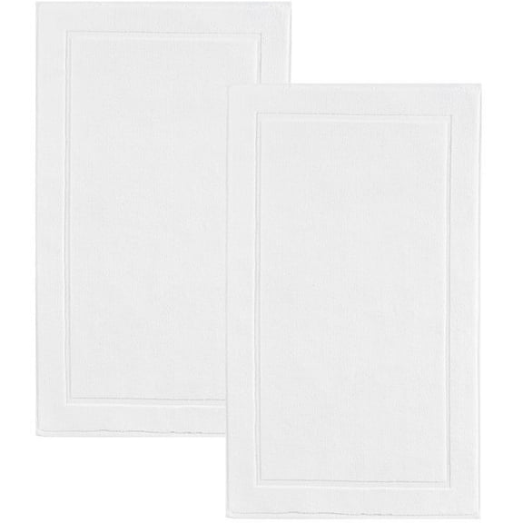 Hawmam Linen White Bath Mats, 21 x 34 inches, Pack of 2 - 100% Ring Spun Cotton, Banded Design, Highly Absorbent, Machine Washable for Bathroom Floor