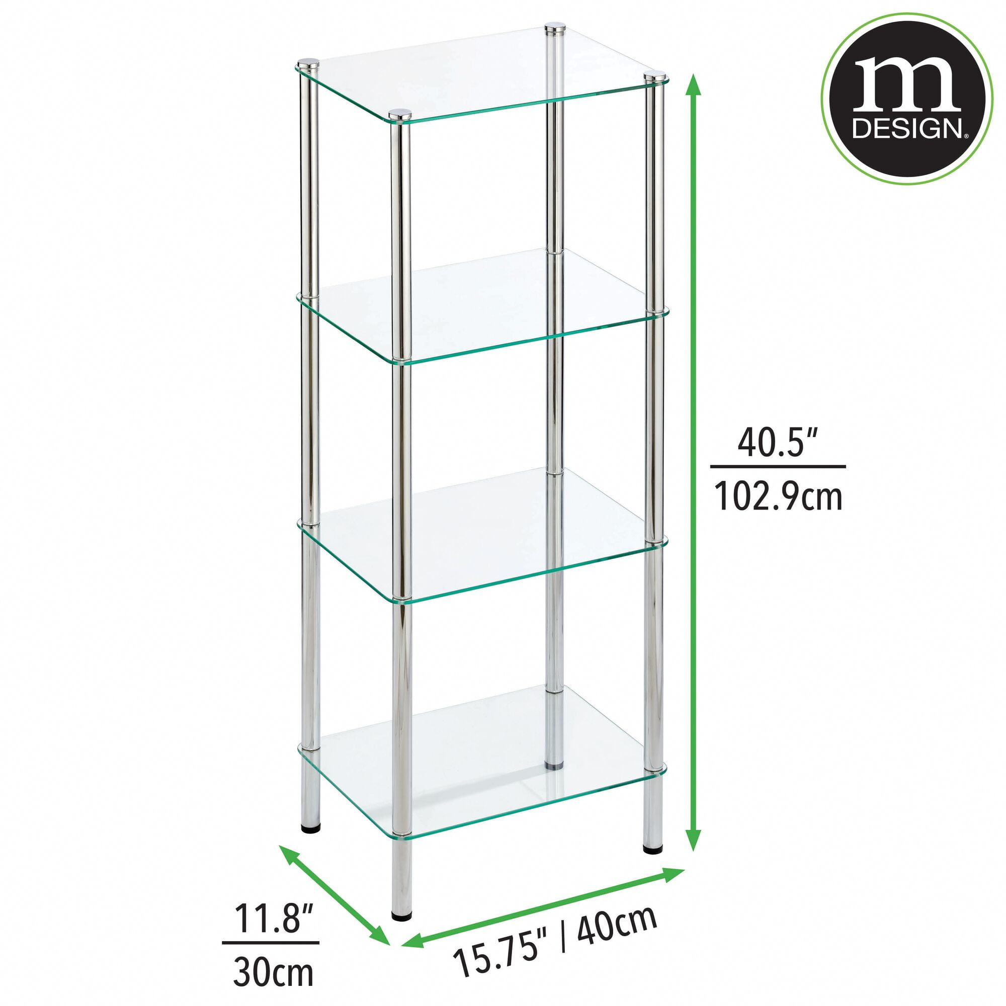 mDesign Metal/Glass 3-Tier Storage Tower with Open Glass Shelves  White/Clear