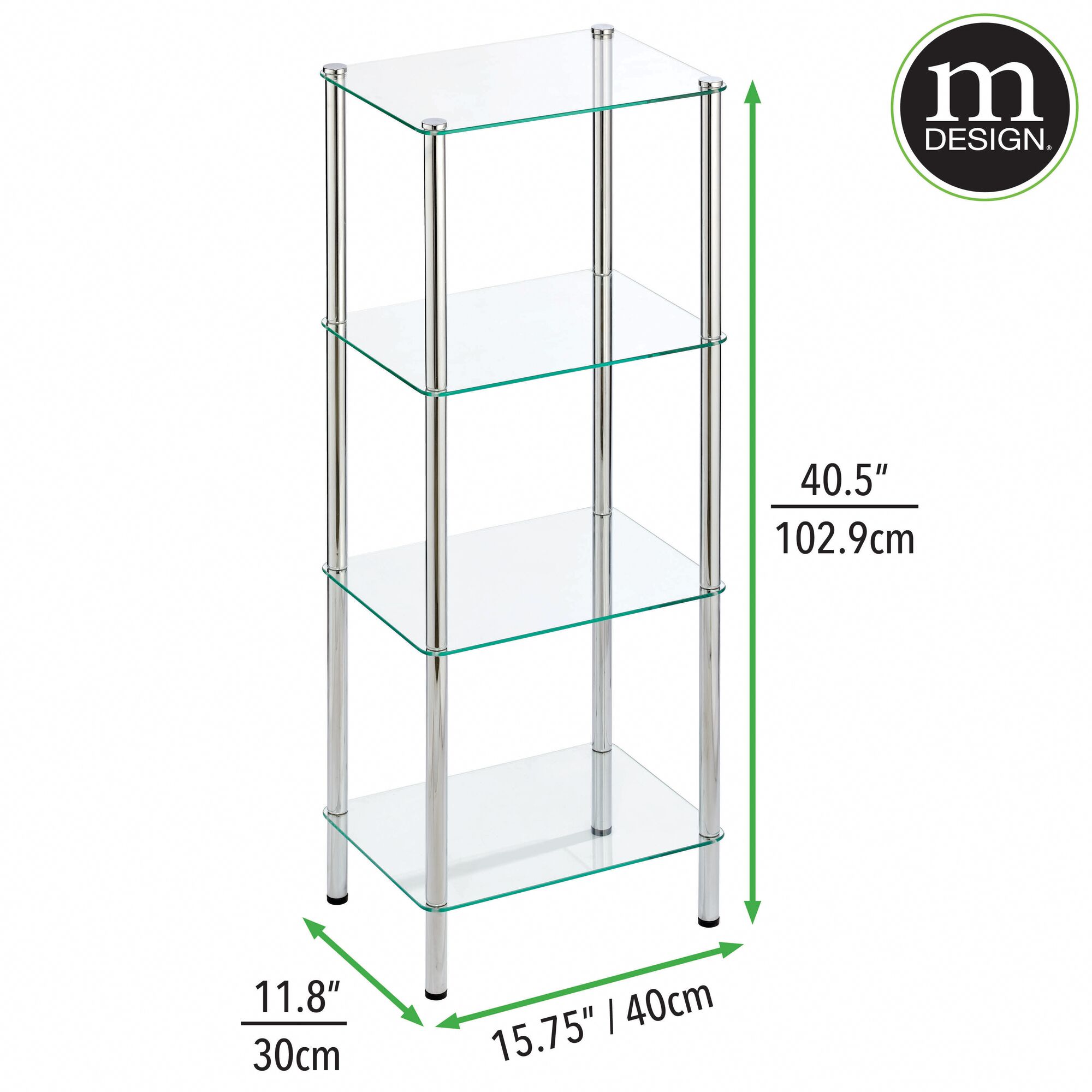 mDesign 4-Tier Glass/Metal Standing Shelf Organizer Display Unit,  Chrome/Clear