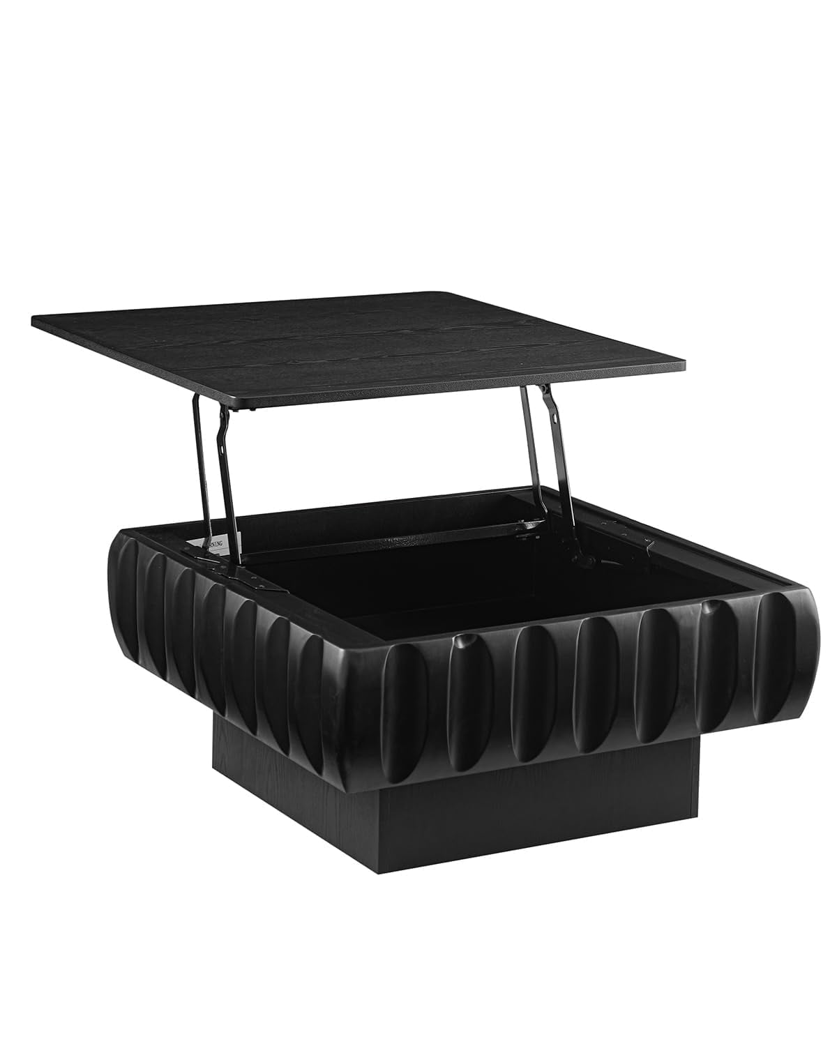 Lift Top Coffee Table with Hidden Storage, 31 inch Solid Wood Fluted Design for Small Space Living Room, Black