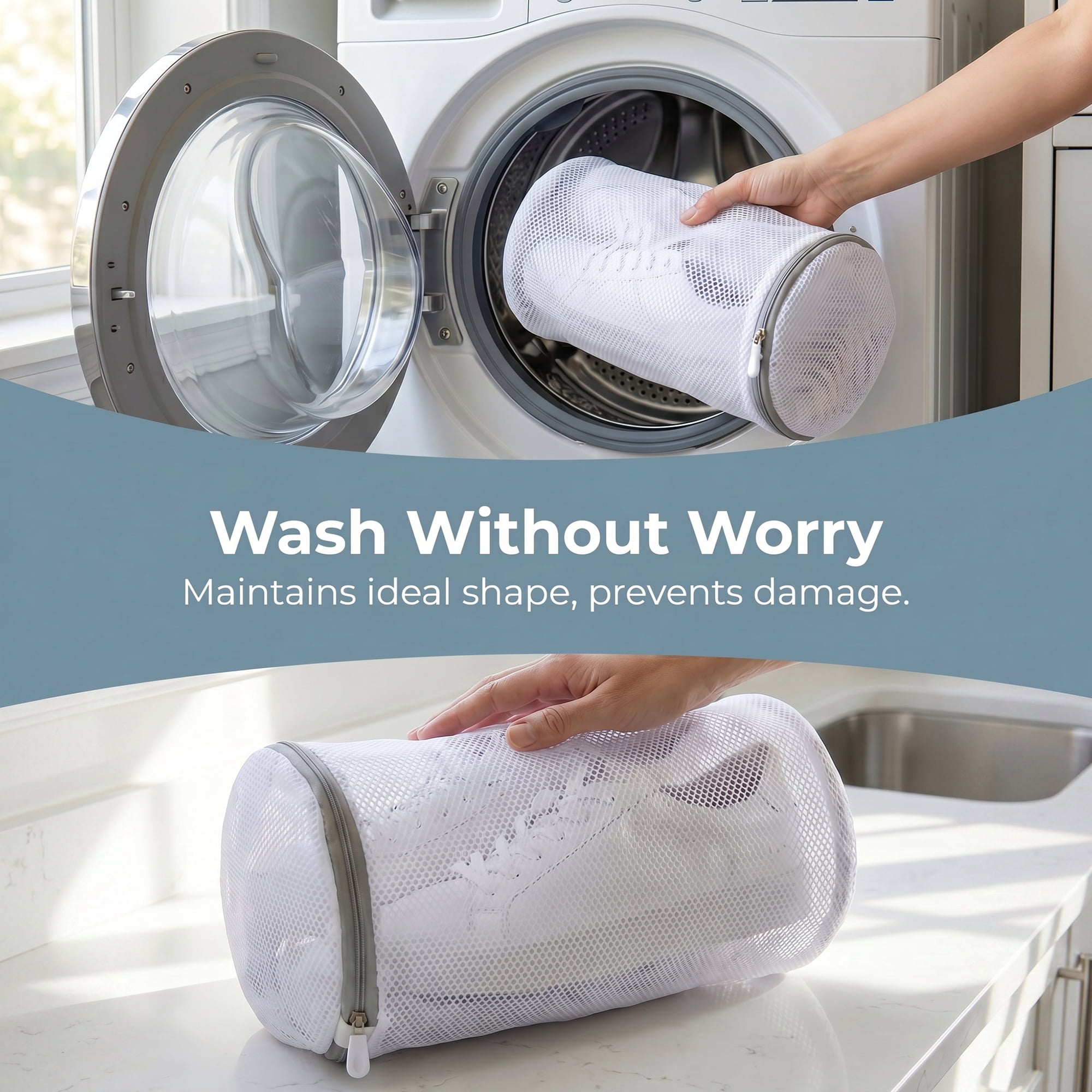 Unique Bargains 2 Pack Polyester Mesh Laundry  Zippered  Shoe Bag for Washing Machine Large+Small