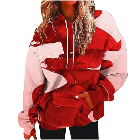 ShomPort Women's Hoodies Sweatshirts Long Sleeve Sweatshirt Gradient Color Loose Outfits with Pockets (Red 3)