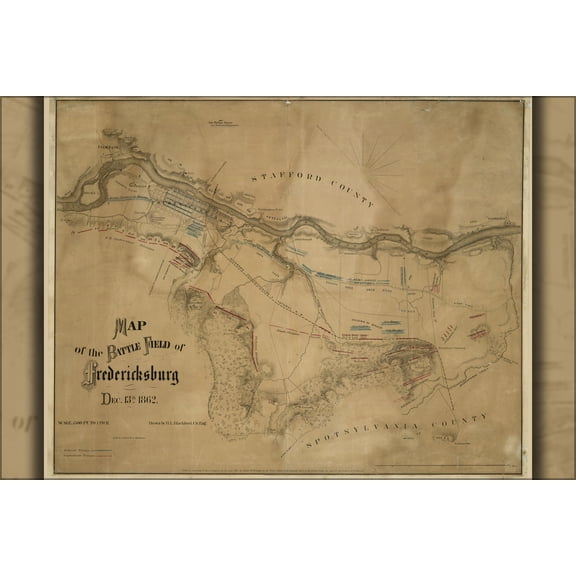 24"x36" Gallery Poster, Map battle field Fredericksburg virginia 1862