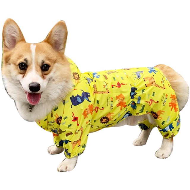 Chubasquero para cachorros Teddy Corgi, impermeable para mascotas con estampado de cuatro patas, suministros para perros para temporada de lluvias (S) JM