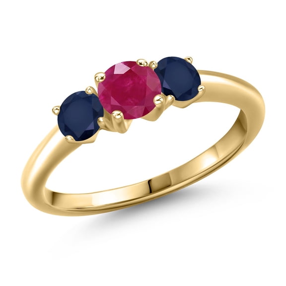Gem Stone King 10K Yellow Gold Red Ruby and Blue Sapphire Engagement Ring for Women | 1.25 Cttw | Round 5MM | Gemstone July Birthstone | Size 6
