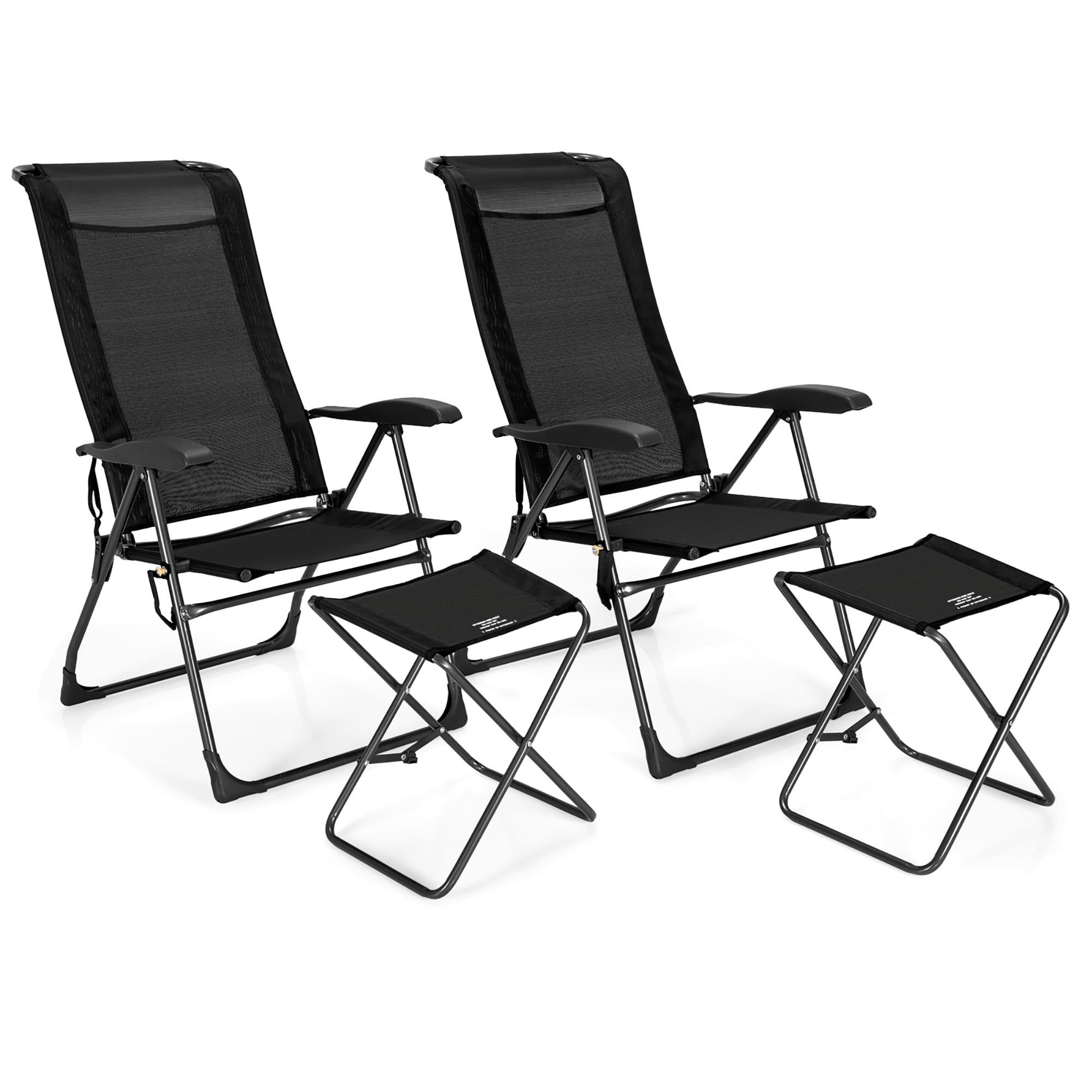Costway 4PCS Patio Folding Dining Chair Recliner Adjustable Camping Portable