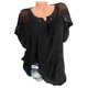 thumbnail image 1 of Camisa de murciélago de manga corta bordada con cuello en V de encaje para mujer Eccomum  Negra M, 1 of 5