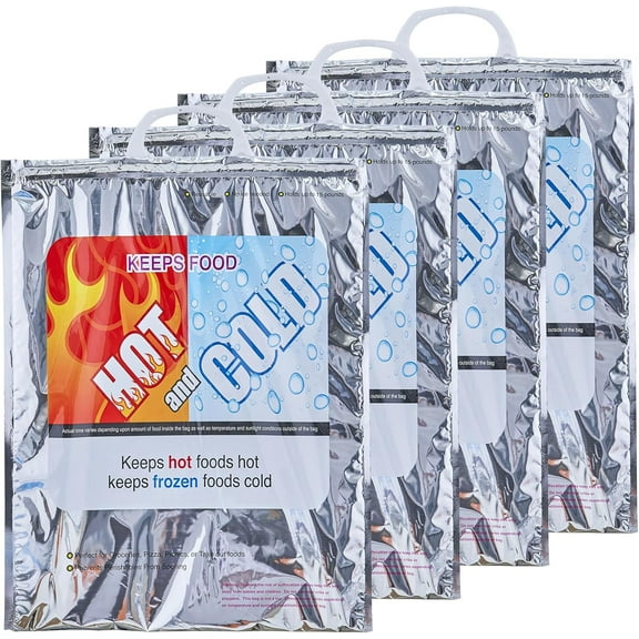 Superio Hot and Cold Insulated Bags for Food Delivery, Grocery Shopping Bags, Food Storage for Hot and Frozen Food for Travel, Disposable Cooler Bag, Reinforced Thermal Lunch Bag (4, 13.5"x17.5")