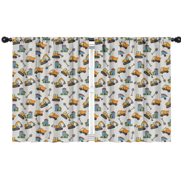 Blackout Kids Curtains,Cartoon Construction Vehicles Shovels Childrens Insulated Curtains Set Of 2,Bedroom Essentials,Toddler Room Decor 42"x54"