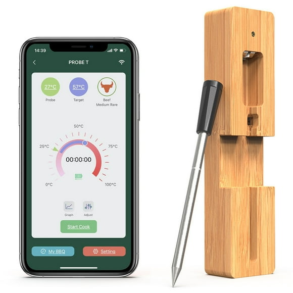 Lubelski BBQ Probe Thermometer Bluetooth-compatible Fast Response Time Complete Food Juice Mobile App with Recipes Food Thermometer for Grilling