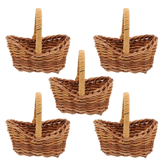 SEWCHICS 5Pcs Portable Woven Basket Brown Rattan Handmade Storage Basket for Party
