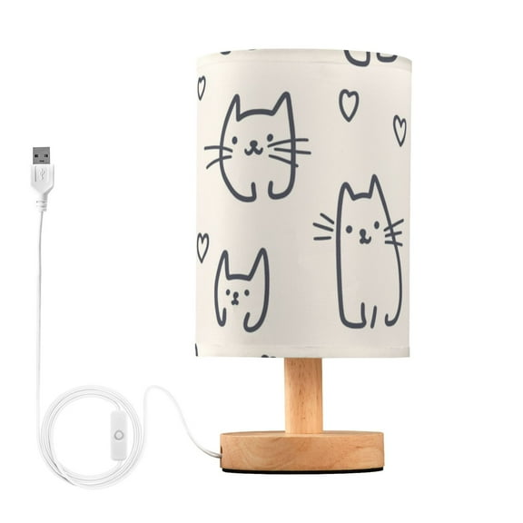 Cats Stick Figure Table Lamp for Desk Nightstand Lamp with USB Modern Gifts for Bedroom Living Room Kids Room