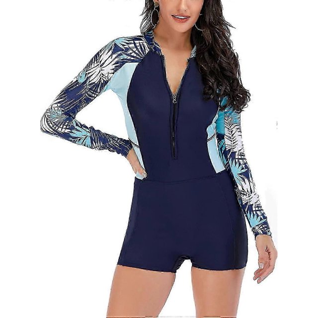 Maillot de Bain une Pièce pour Femmes, Manches Longues, Protection Éruption Cutanée, Combinaison de Surf, Plongée, Fermeture Éclair devant, (65 % de Réduction)_cde13