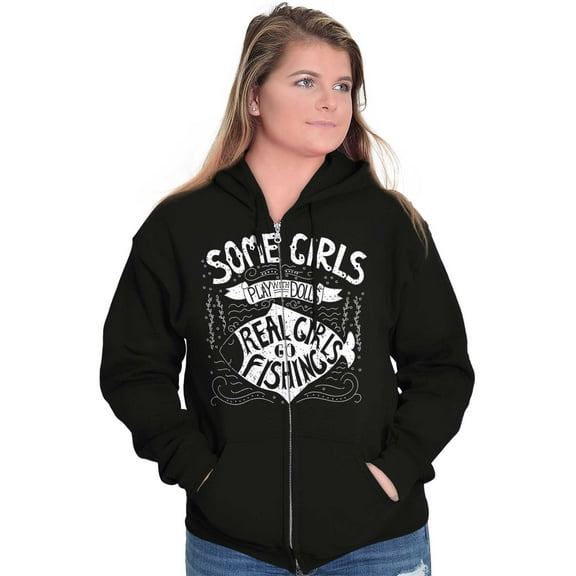 Adorable Father Daughter Fishing Cute Womens Plus Size Graphic Zipper Hoodie Brisco Brands 2X
