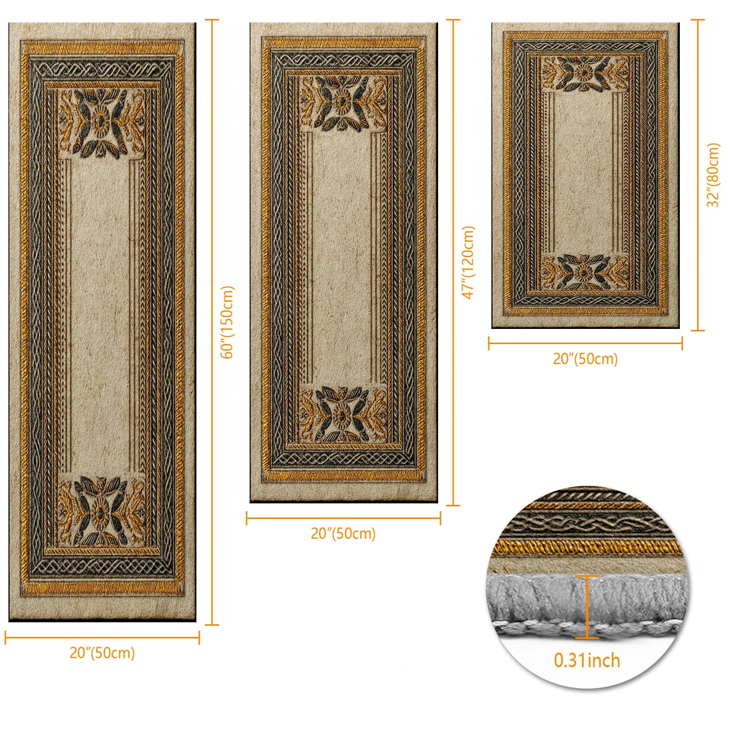 3 Piece Kitchen Rug Set, Non-Slip And Washable, Abstract Pattern Kitchen Hallway Rug, Soft And Comfortable, Suitable For Sinks, Floors, Entrances, Hallways and Bathrooms