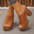 thumbnail image 2 of Rokment Women's Orthopedic Platform Walking Slides Sandals Fashion Casual Leather Peep Toe Chunky Block High Heels Dress Slip on Comfortable Heeled Walking Slippers Summer Brown Size 9, 2 of 6