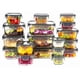 thumbnail image 1 of Contenedores de VIDRIO, Recipientes para Alimentos, Tapas Cierre Fácil y Herméticas a prueba de fugas, Cocina, Horno, Refrigerador, Congelador (SET 18 RECIPIENTES (36 PCS)), 1 of 7