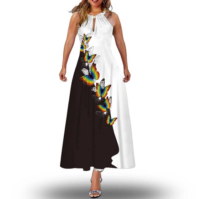 SMihono Robe d'Été Grande Taille pour Femmes 2023 Mode d'Été Imprimée Col Rond Sans Manches Robe à Épaules Dénudées