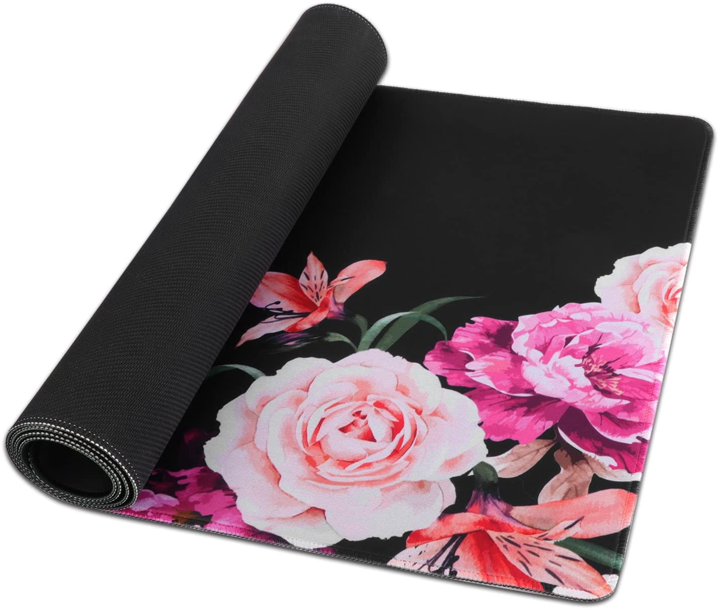Large GamingNon-Slip Rubber Base Computer Premium-Textured & Waterproof Mouse Pad for Desk, 35.1 x 15.75-inch 2.5mm Thick, Peony Flower